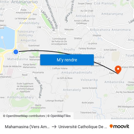Mahamasina (Vers Ambohijatovo) to Université Catholique De Madagascar map