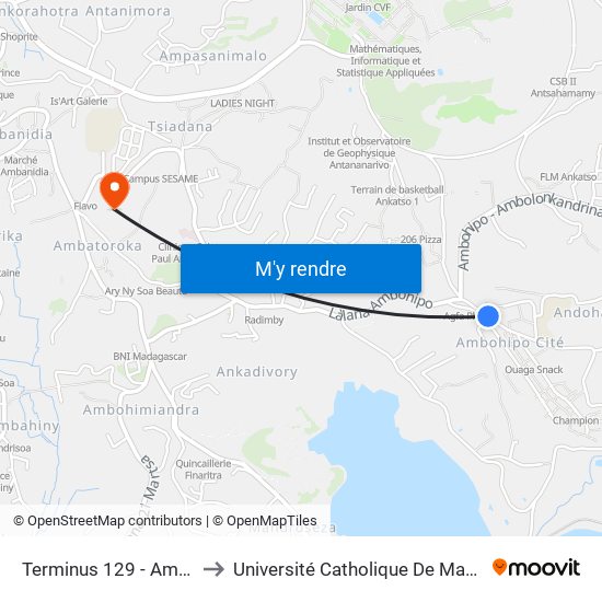 Terminus 129 - Ambohipo to Université Catholique De Madagascar map