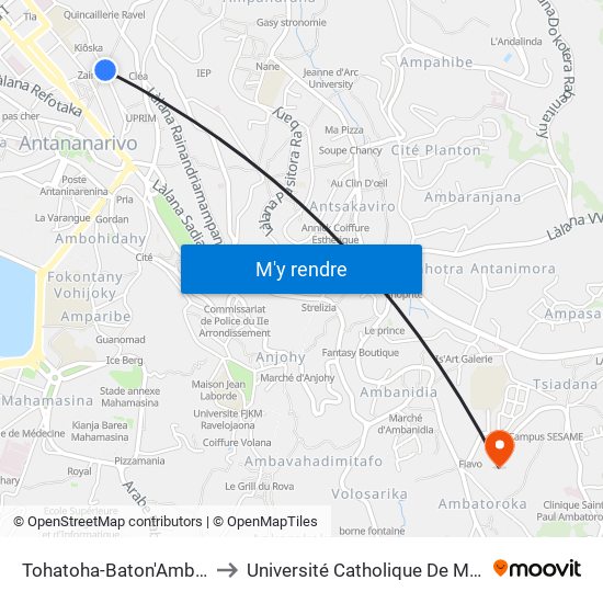 Tohatoha-Baton'Ambondrona to Université Catholique De Madagascar map