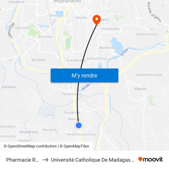 Pharmacie Rn7 to Université Catholique De Madagascar map
