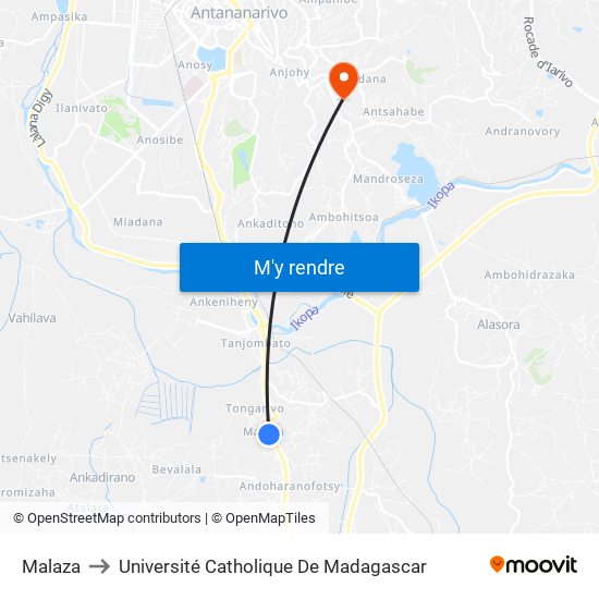 Malaza to Université Catholique De Madagascar map