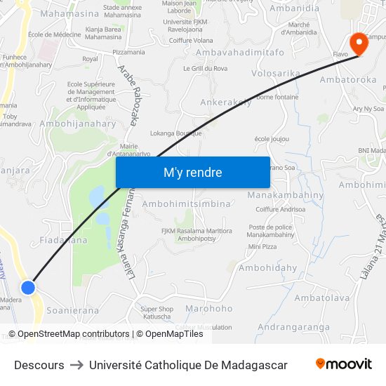 Descours to Université Catholique De Madagascar map