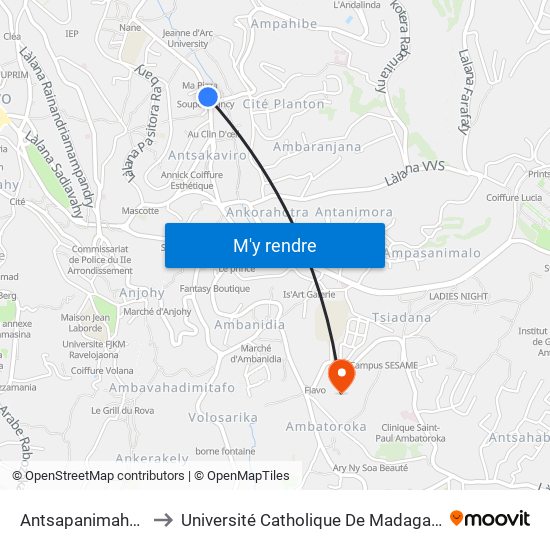 Antsapanimahazo to Université Catholique De Madagascar map