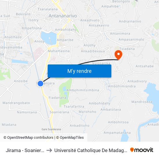 Jirama - Soanierana to Université Catholique De Madagascar map