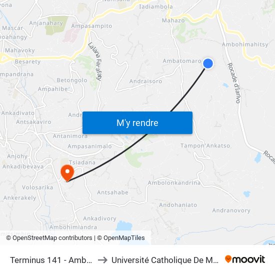 Terminus 141 - Ambatomaro to Université Catholique De Madagascar map