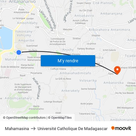 Mahamasina to Université Catholique De Madagascar map