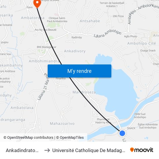 Ankadindratombo to Université Catholique De Madagascar map