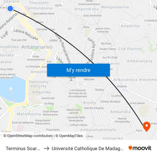 Terminus Soarano to Université Catholique De Madagascar map