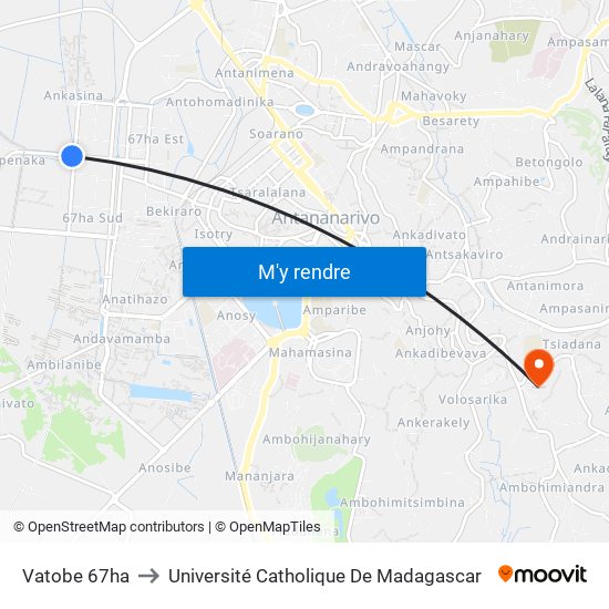 Vatobe 67ha to Université Catholique De Madagascar map