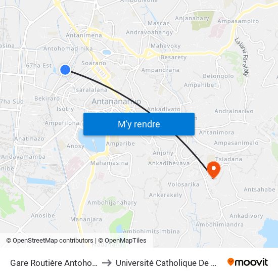 Gare Routière Antohomadinika to Université Catholique De Madagascar map