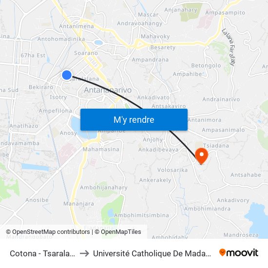 Cotona - Tsaralalana to Université Catholique De Madagascar map