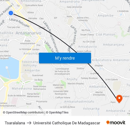 Tsaralalana to Université Catholique De Madagascar map