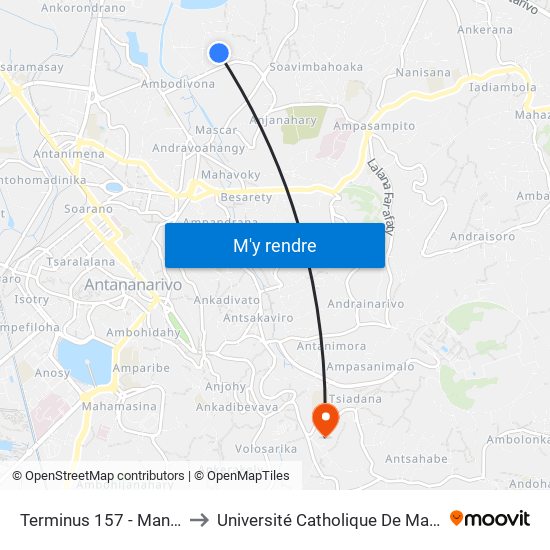 Terminus 157 - Manjakaray to Université Catholique De Madagascar map