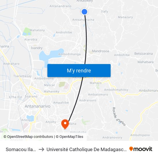 Somacou Ilafy to Université Catholique De Madagascar map