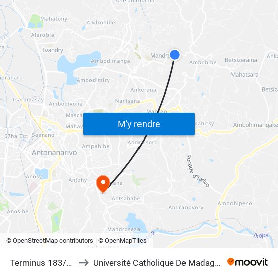 Terminus 183/136 to Université Catholique De Madagascar map