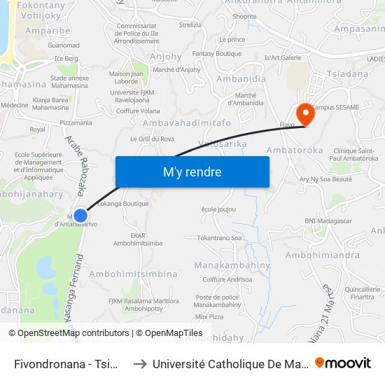 Fivondronana - Tsimbazaza to Université Catholique De Madagascar map