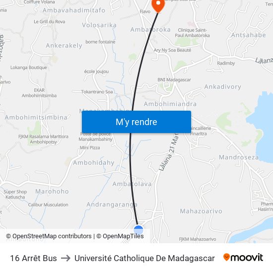 16 Arrêt Bus to Université Catholique De Madagascar map
