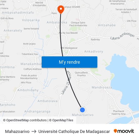 Mahazoarivo to Université Catholique De Madagascar map