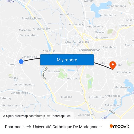 Pharmacie to Université Catholique De Madagascar map