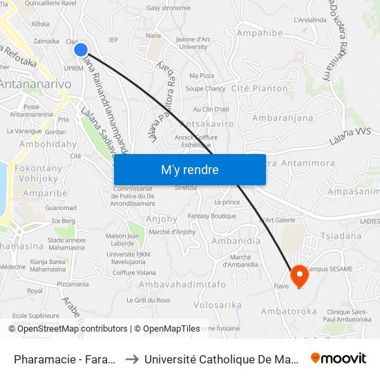 Pharamacie - Faravohitra to Université Catholique De Madagascar map