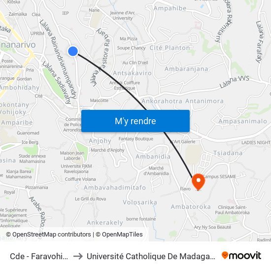 Cde - Faravohitra to Université Catholique De Madagascar map