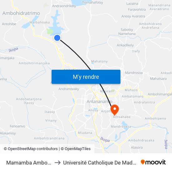 Mamamba Ambohibao to Université Catholique De Madagascar map