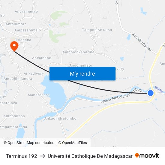 Terminus 192 to Université Catholique De Madagascar map