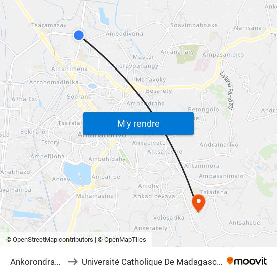 Ankorondrano to Université Catholique De Madagascar map