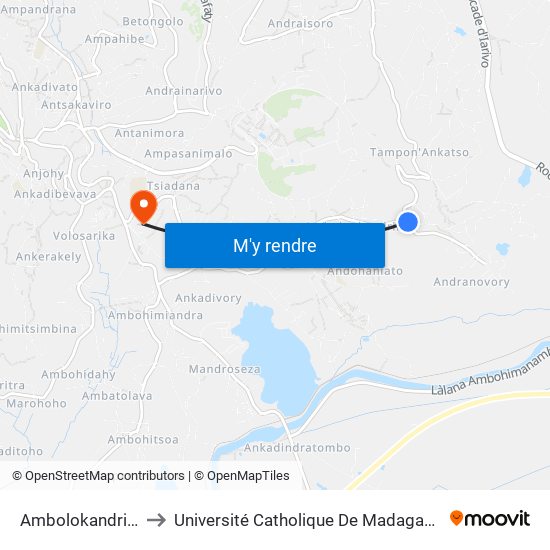 Ambolokandrina to Université Catholique De Madagascar map