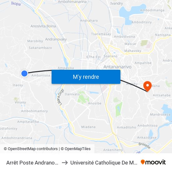 Arrêt Poste Andranonahoatra to Université Catholique De Madagascar map