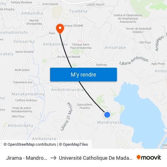 Jirama - Mandroseza to Université Catholique De Madagascar map