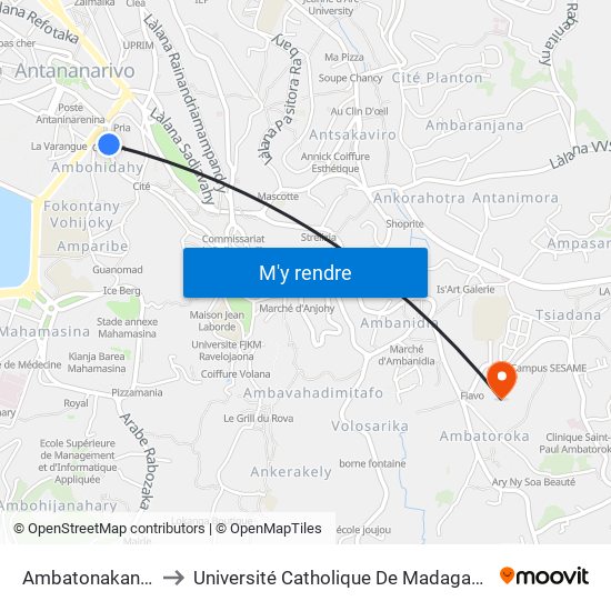 Ambatonakanga to Université Catholique De Madagascar map