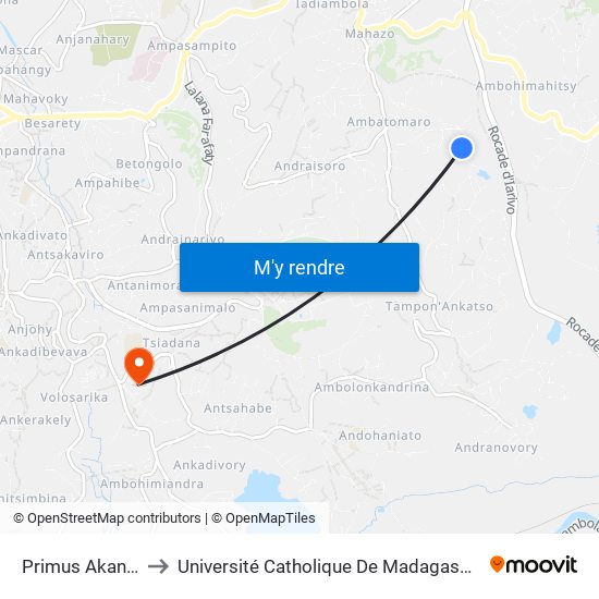 Primus Akanjo to Université Catholique De Madagascar map