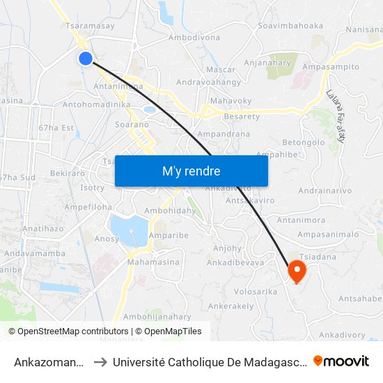Ankazomanga to Université Catholique De Madagascar map