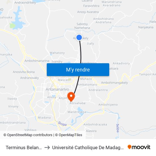 Terminus Belanitra to Université Catholique De Madagascar map