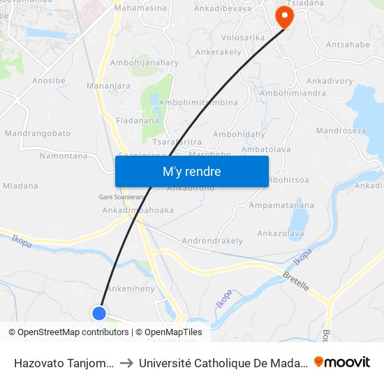 Hazovato Tanjombato to Université Catholique De Madagascar map