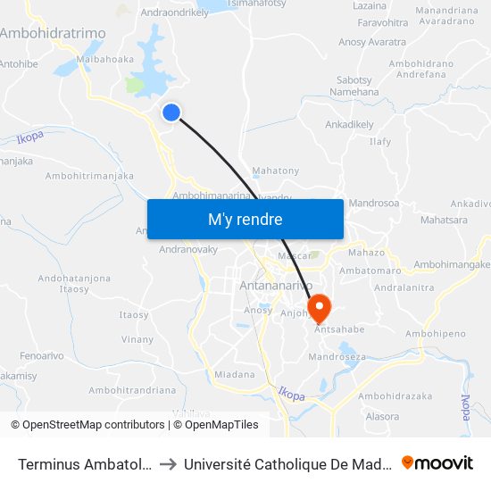 Terminus Ambatolampy to Université Catholique De Madagascar map