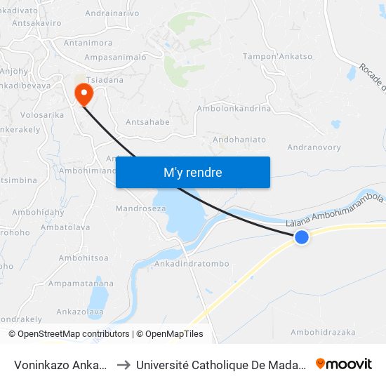 Voninkazo Ankazobe to Université Catholique De Madagascar map