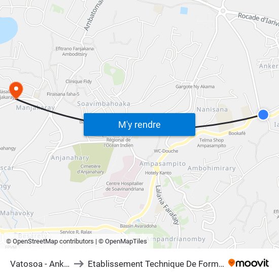 Vatosoa - Ankadindramamy to Etablissement Technique De Formation Professionnel Supérieur map