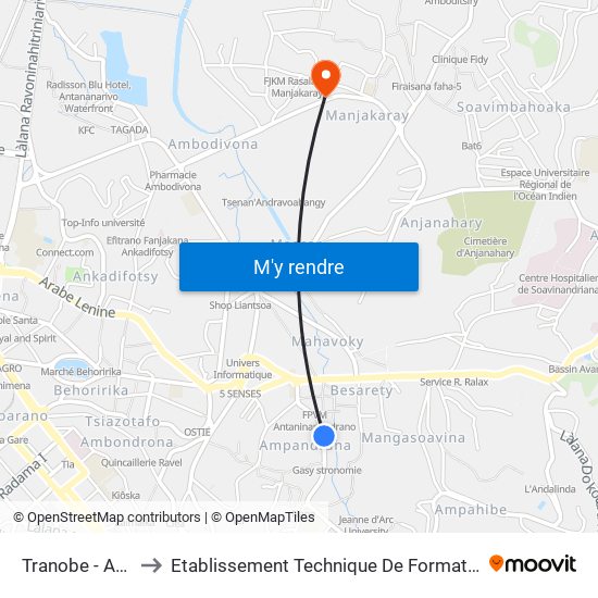 Tranobe - Ampandrana to Etablissement Technique De Formation Professionnel Supérieur map
