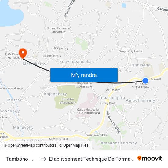 Tamboho - Ampasapito to Etablissement Technique De Formation Professionnel Supérieur map