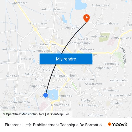 Fitsarana - Anosy to Etablissement Technique De Formation Professionnel Supérieur map