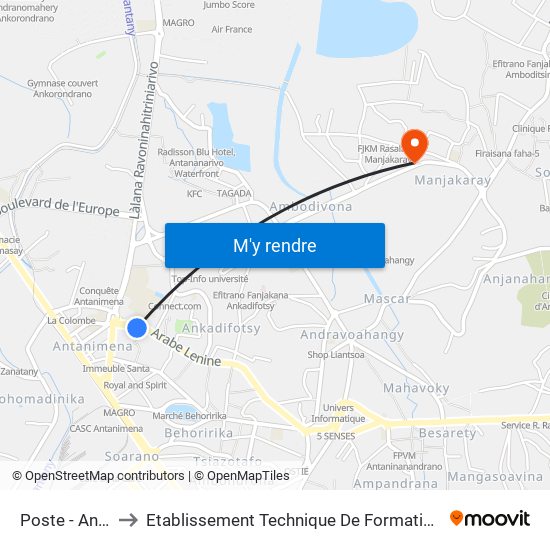 Poste - Antanimena to Etablissement Technique De Formation Professionnel Supérieur map