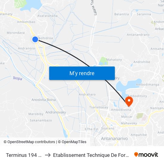Terminus 194 - Andranomena to Etablissement Technique De Formation Professionnel Supérieur map