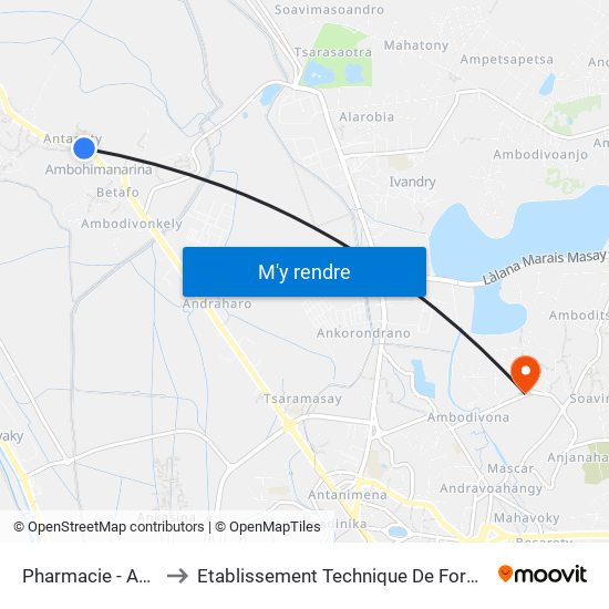 Pharmacie - Ambohimanarina to Etablissement Technique De Formation Professionnel Supérieur map