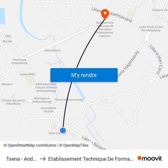 Tsena - Andravoahangy to Etablissement Technique De Formation Professionnel Supérieur map