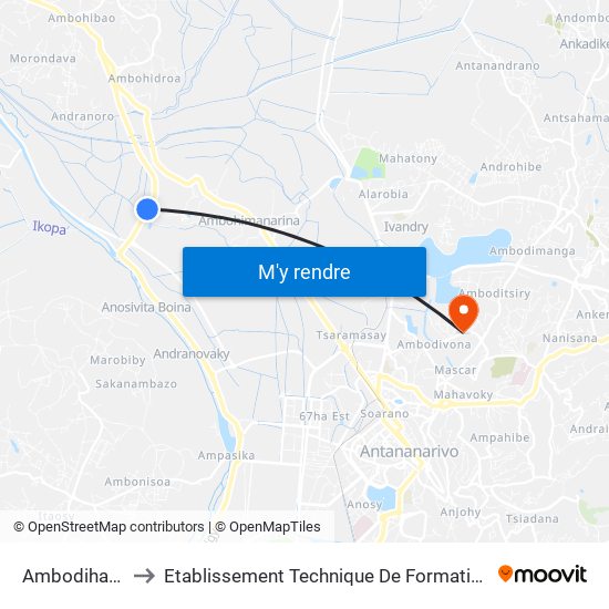 Ambodihady - Digue to Etablissement Technique De Formation Professionnel Supérieur map