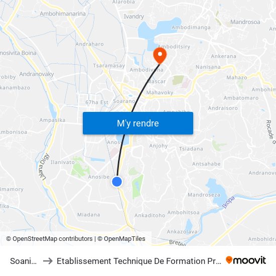 Soanierana to Etablissement Technique De Formation Professionnel Supérieur map