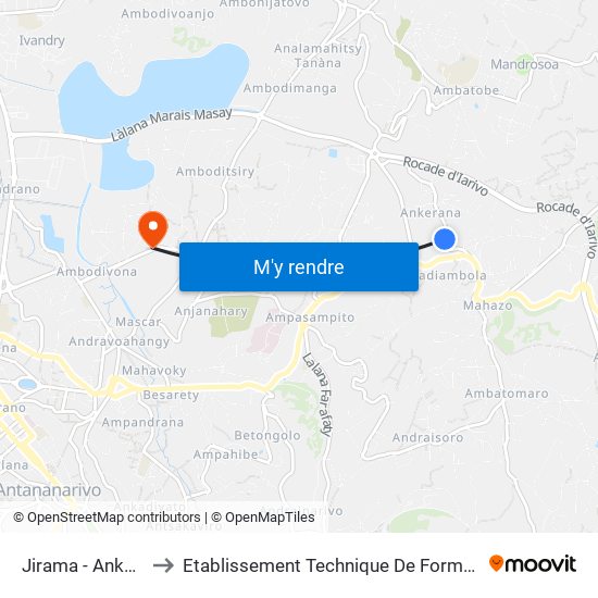 Jirama - Ankadindramamy to Etablissement Technique De Formation Professionnel Supérieur map