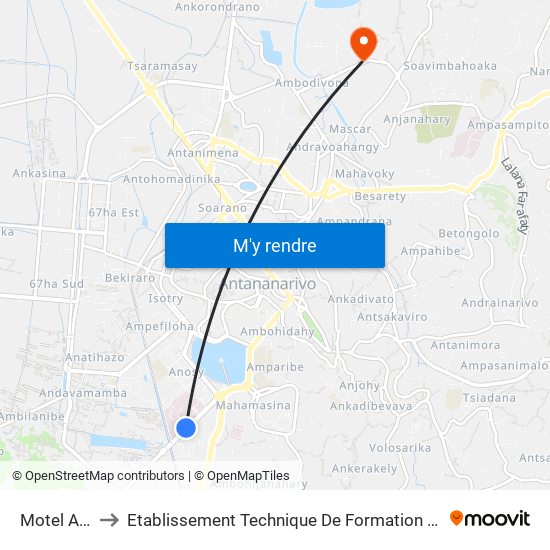 Motel Anosibe to Etablissement Technique De Formation Professionnel Supérieur map